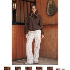 Cali 1850 Printed Linen Pull On Pants - Brown western‎ large